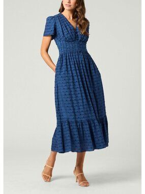 Shoshanna Blue Midi Dress Sz 2 Ruffled Tiered